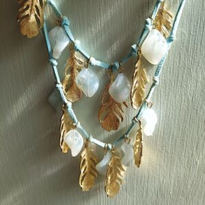 Multi Strand Quartz & Gold Leaf Suede Necklace
